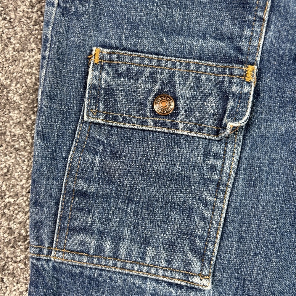 Vintage 70s Levis Safari Bush Jeans Mens 28x30 Blue Flared Bootcut Orange Tab - Picture 8 of 13